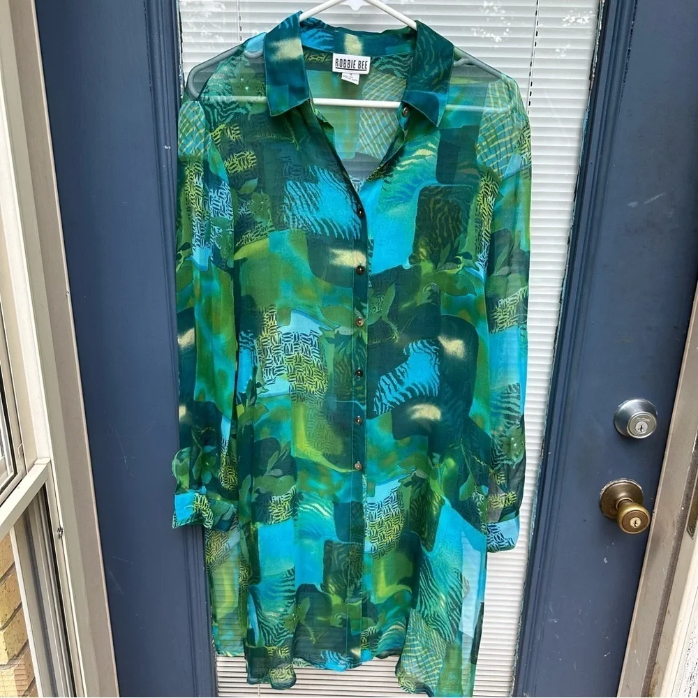 Vintage Robbie bee size 10 100% silk see through swim suit cover up long sleeve